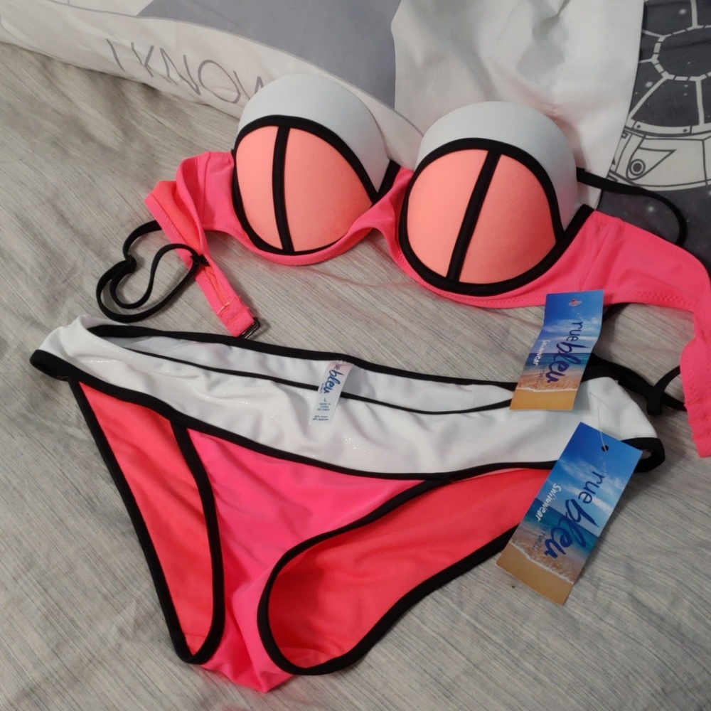 Pink and white block bikini